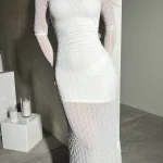 Elegant Sheer White Evening Dress